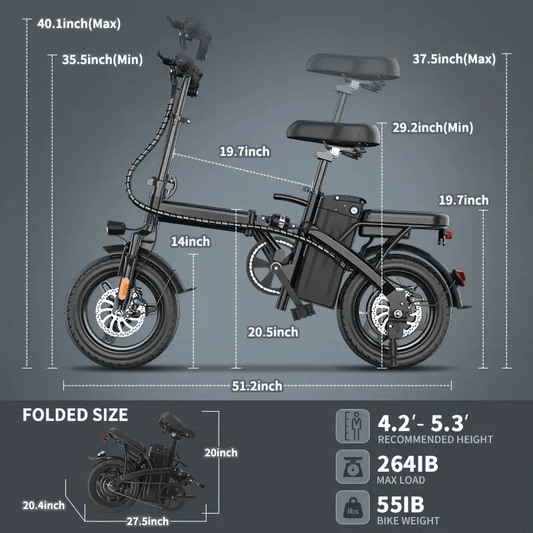 00W - Long-Range Commuter Electric Scooter with 48V Battery, 20-Mile Range, 19MPH Top Speed, 14" Fat Tires, 200lbs Max Load Capacity, Shock-Absorbing Seat, and Foldable Design for Adults