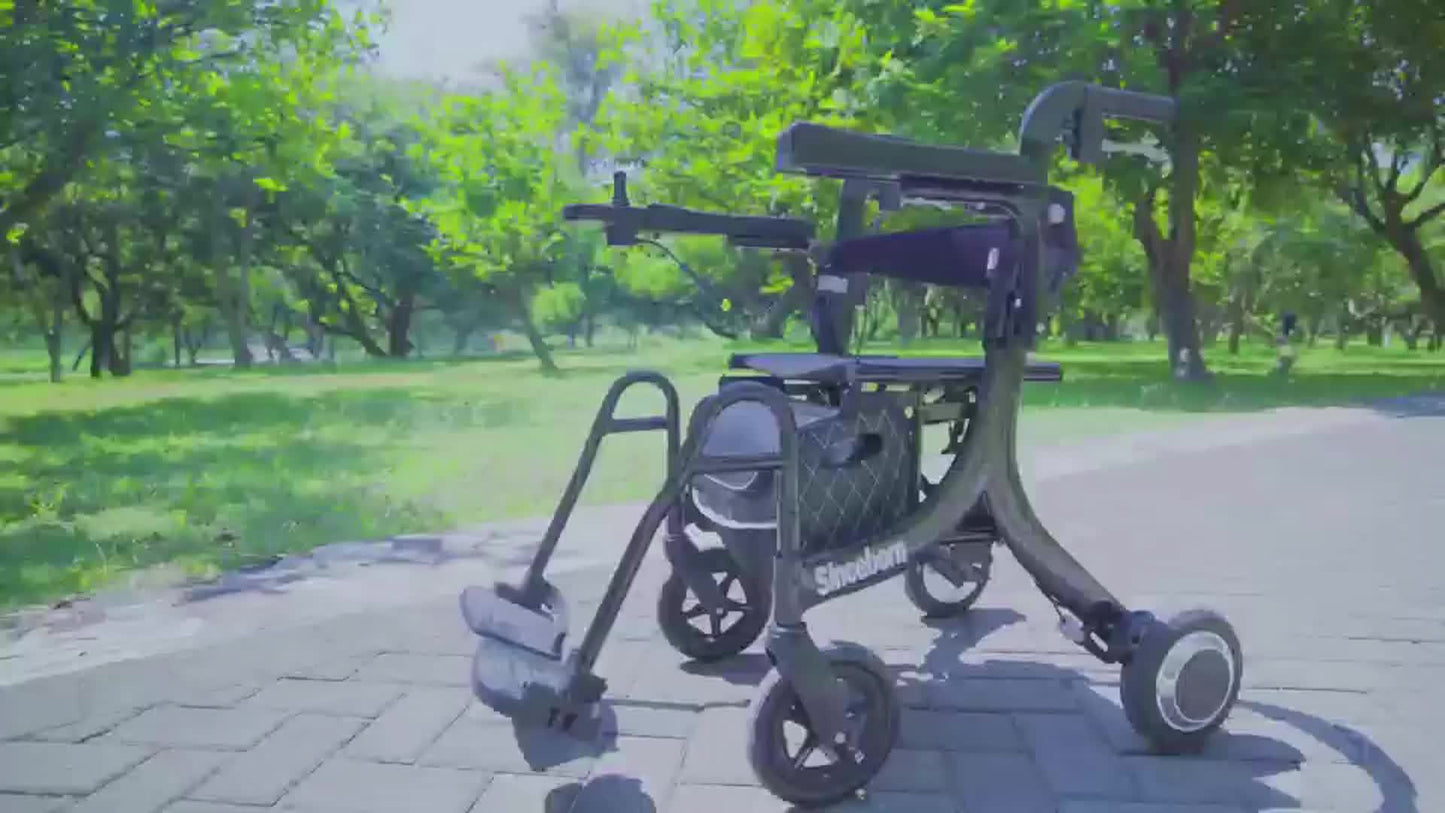 Electric Power Walker with Seat & Transport Wheelchair - Heavy-Duty, Heavy-Duty, Foldable Electric Mobility Aid with Power-Assisted Motion, -Tip Stability, IPX4 - for,, Post-Surgery - Indoor/ Use - /AC Dual-Power System - Lightweight Rollator Walker Combo