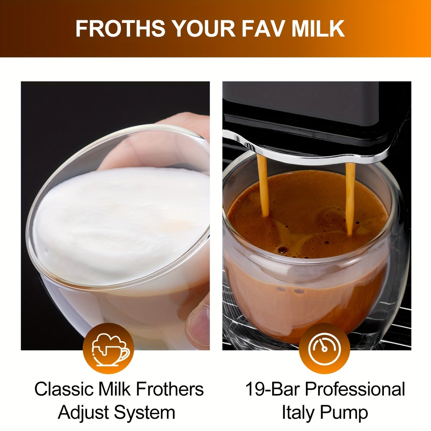 Mcilpoog Super Automatic Espresso Coffee Machine, Fully Automatic Espresso Machine With Grinder, Easy To Use Touch Screen Coffee Maker With Milk Frother.