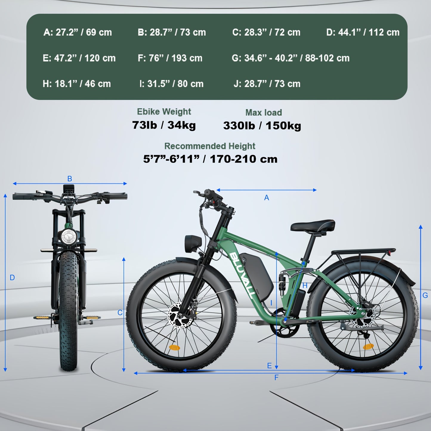Bluvall 740W Adult Electric Bike with Dual Motor 80NM Torque & 48V/52V 22.4AH Removable Battery - 26" All-Terrain Tire Mountain Bike, 30-Mile Range, 7-Speed, Front/Rear Motor, 15-20MPH Speed, 300lb Capacity, 40-Mile Range, Disc Brakes & Susp