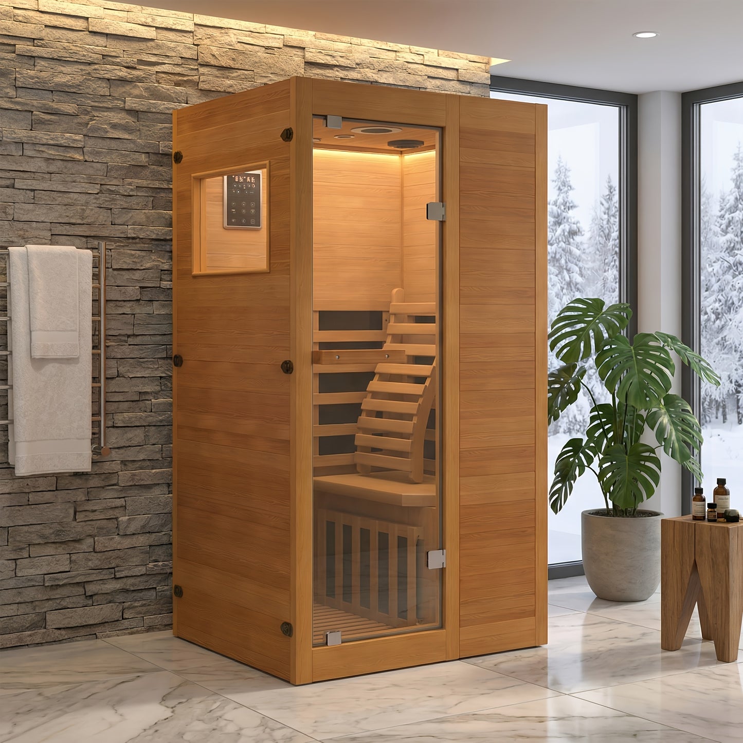 35.4"x 31.5"x 66.9" Sauna, 1 Person Sanua with Home, Indoor Dry Sauna, Carbon, Heater Panels, 8-Color Chromotherapy Lights