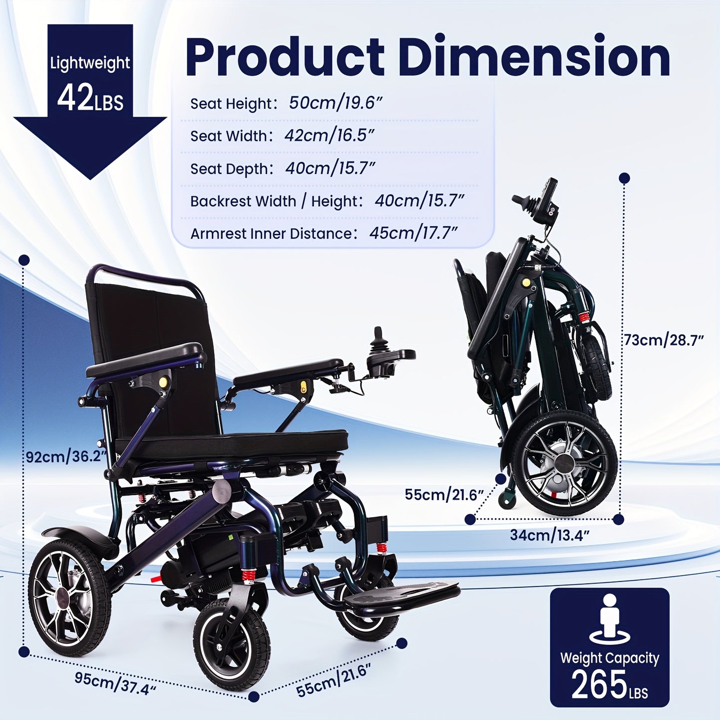 Upgrade Electric Wheelchair for Adults, Ergonomic Design Lumbar Protection Power Wheelchairs, Lightweight Foldable Motorized Wheel Chairs for Seniors, Airline Approved, 18.5" Wide Seat