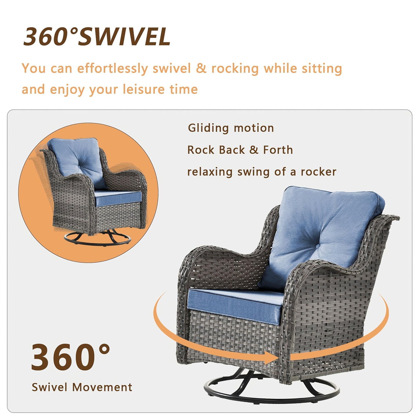 9pcs Outdoor Rattan Furniture Set Made from All-Weather Materials, Featuring 360° Swivel Rocking Chairs, a Sofa, Ottomans, And a Tempered Glass Side Table. This High-Quality Wicker Is Built to Last