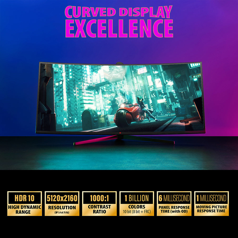 Deco Gear 40” 5K UltraWide Monitor (5120×2160), IPS, HDR10, 21:9, 100% sRGB / 96% DCI-P3, USB-C, HDMI, DP, PIP/PBP, Adaptive Sync - Pro Color Accuracy for Creators & Multitasking - Open Box