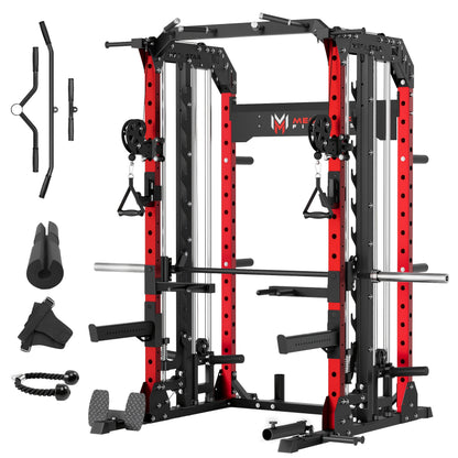 Smith Machine for Home Gym - 2000lbs Capacity All-in-One Power Rack with Cable Crossover, Pull-Up Bar & Dip Station, Includes 18 Attachments