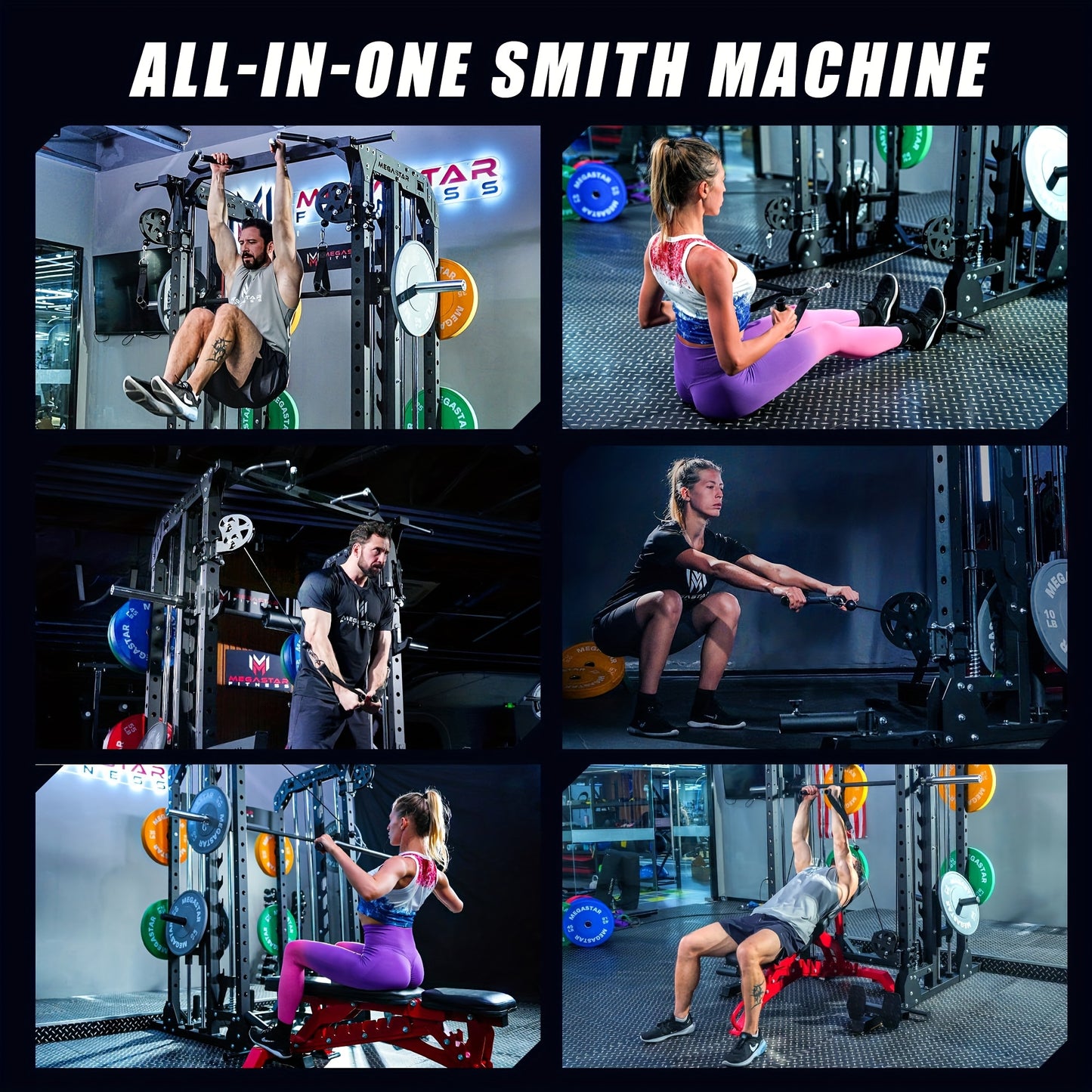 Smith Machine for Home Gym - 2000lbs Capacity All-in-One Power Rack with Cable Crossover, Pull-Up Bar & Dip Station, Includes 18 Attachments