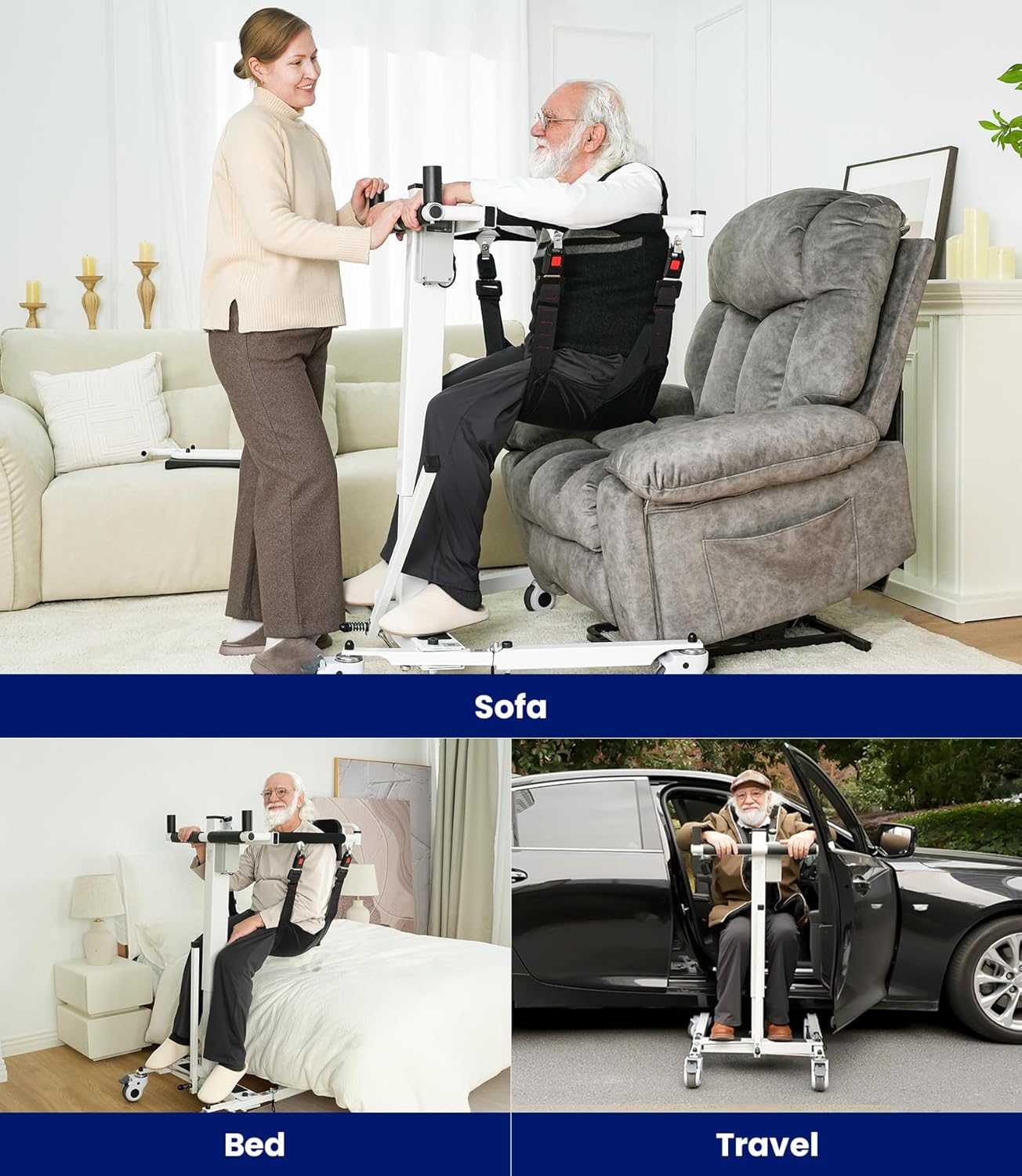 Electric Transfer Lift for Car, Portable Folding Patient Lift Transfer Chai