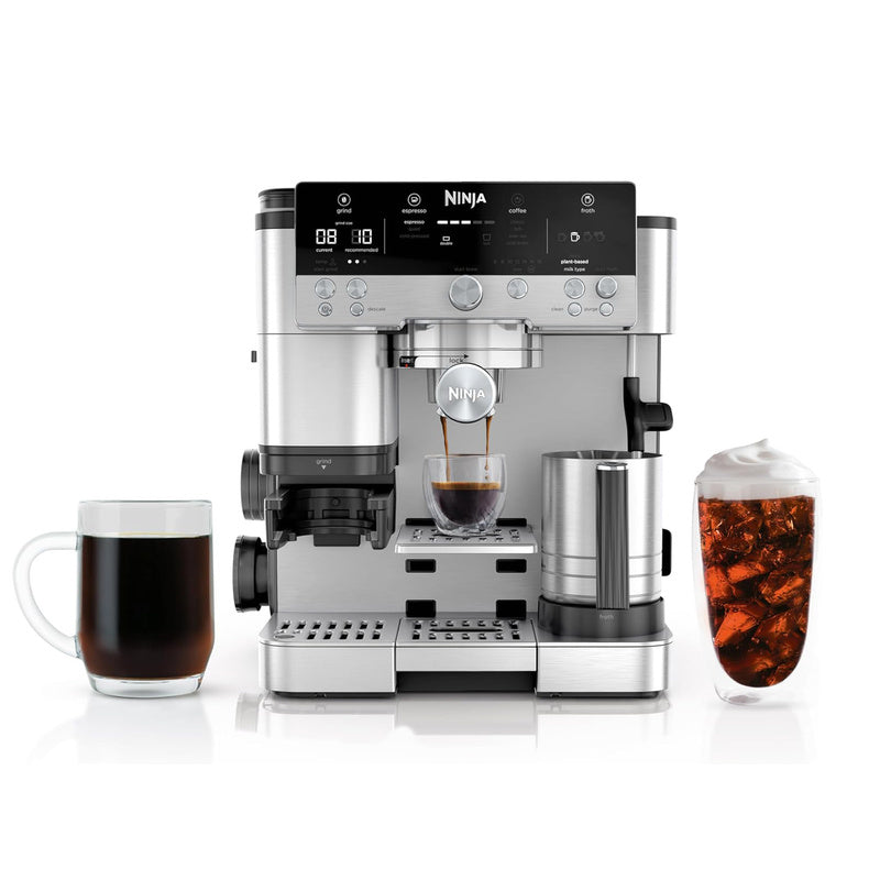 Luxe Café Premier Series Espresso Machine, Drip Coffee, Cold Brew, Grinder, Tamper, Frother, Silver - Certified Refurbished