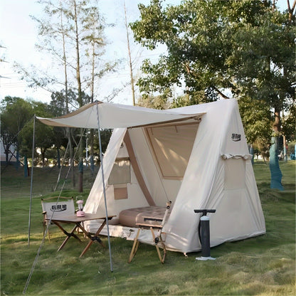 1pc Portable Foldable Inflatable Camping Tent with Canopy, 4 Seasons Oxford Cabin Tent, 2-4 Person Hut Trip Tents Sun Shelter, Easy Setup Outdoor Oxford Tents, Self-Supporting Structure Inflatable Air Tent with Pump