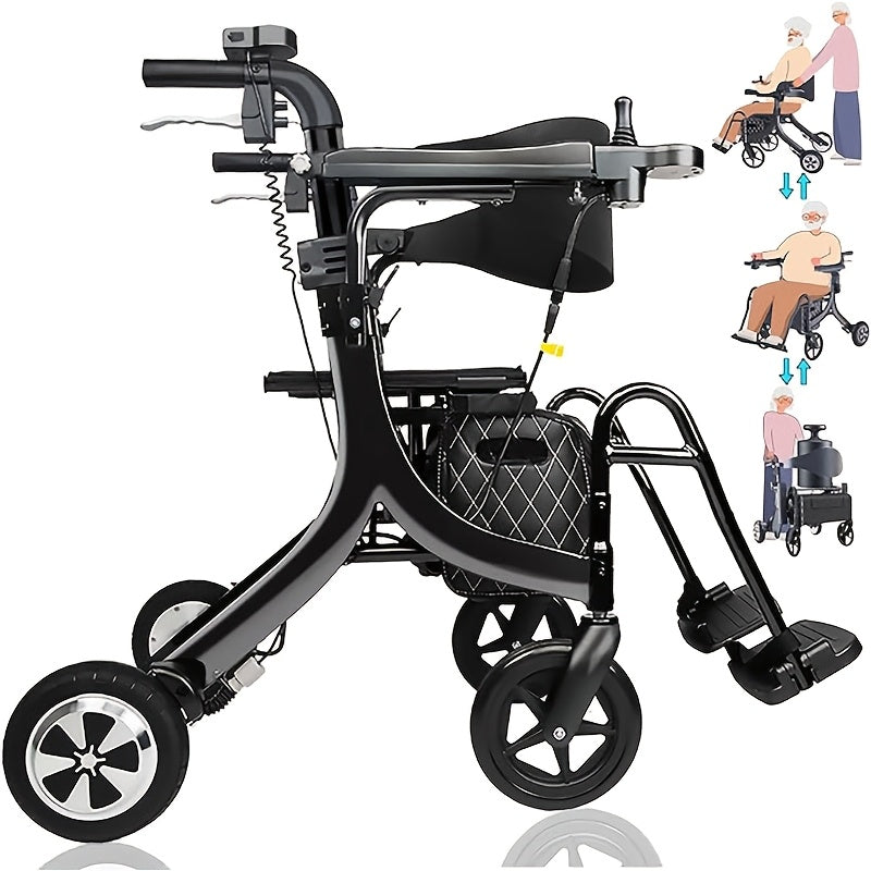 Sinceborn Electric Power Walker with Seat & Transport Wheelchair - Heavy-Duty, Heavy-Duty, Foldable Electric Mobility Aid with Power-Assisted Motion,