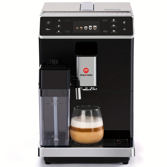 Mcilpoog Super Automatic Espresso Coffee Machine, Fully Automatic Espresso Machine With Grinder, Easy To Use Touch Screen Coffee Maker With Milk Frother.