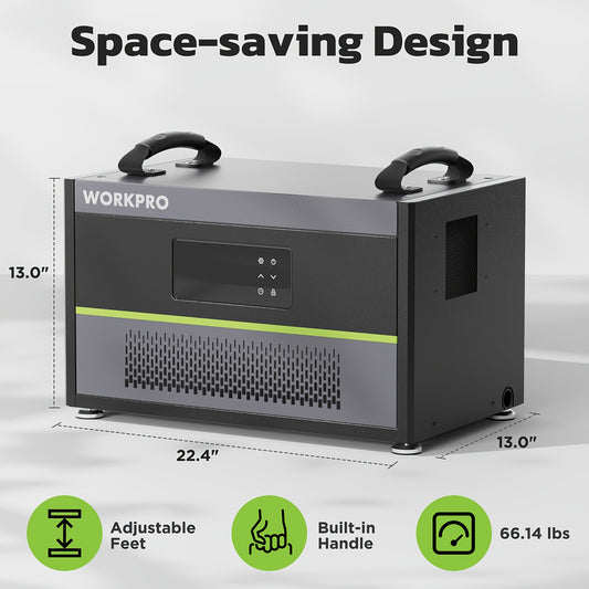 WORKPRO 145 Pint Crawl Space Dehumidifier | Commercial Dehumidifier for Basement, Warehouse & Garage, Covers 6000Sq. Ft, Drain Hose, Automatic Defrost, Memory Starting & Washable Filter, Square Shape, 110V-120V Power Supply