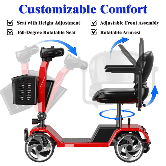 4-Wheel Electric Mobility Scooter For Adults With Seat - 250W Motor, 15 Miles Per Hour Speed, With Backrest Seat And Front Basket, 265 Pounds Capacity, 8 Inch Solid Tires, Lightweight 82Pounds, Suitable For Outdoor And Indoor Mobility