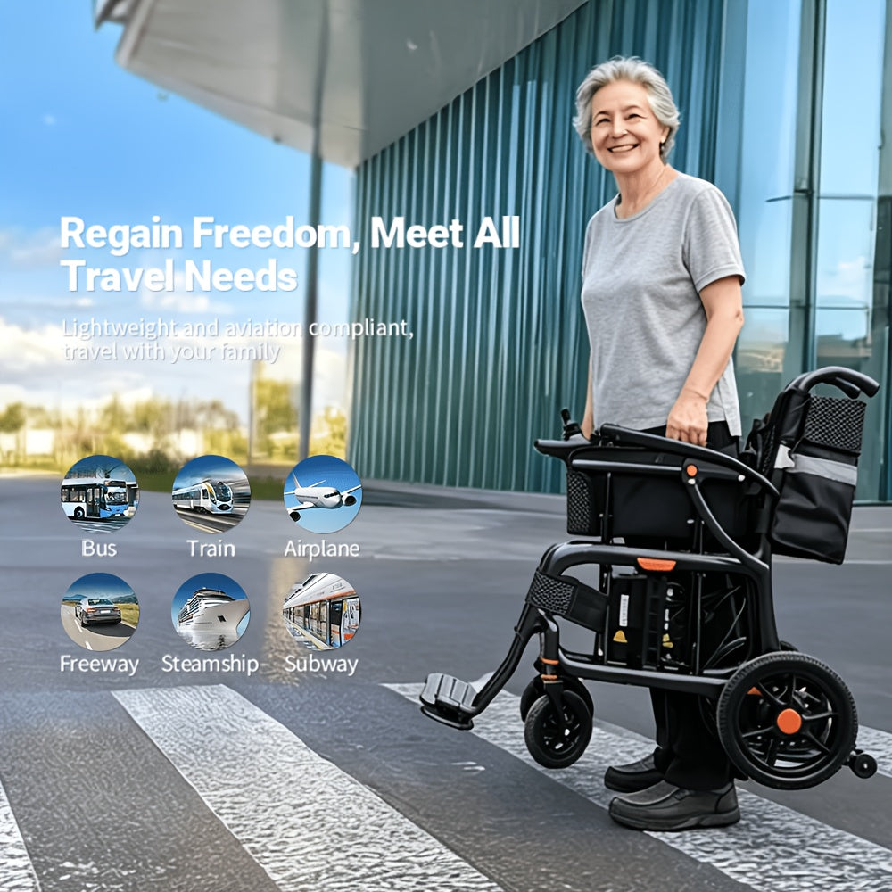 Carbon Fiber 25 Mile Long Range Adult Electric Wheelchair No Installation, One-Step Folding And Unfolding, Lightweight 15Kg, 300Lbs Load Capacity, Compact Enough to Fit in Luggage, Perfect for Travel, Park & Beach Outings, Portable Power Chair