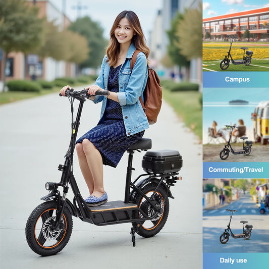 750W High-Speed Brushless Motor Electric Scooter with Seat & Basket - 29-mile Long Range, 20 MPH Top Speed, Foldable Design for Commuting, Travel, and Daily Use