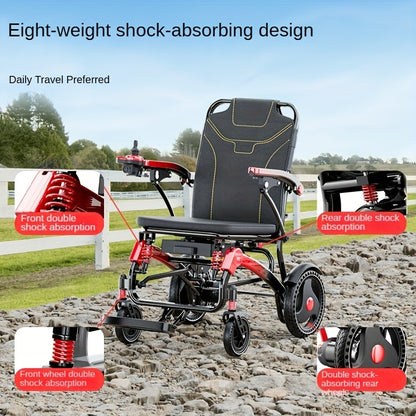 Portable Electric Wheelchair - 39-lb Ultra-Lightweight Foldable Mobility Scooter with 18-Mile Range, 4-Wheel -Absorbing Design, No Assembly Required, Airplane-Friendly Chair w/Charger & Toolkit for Travel (s & Seniors)