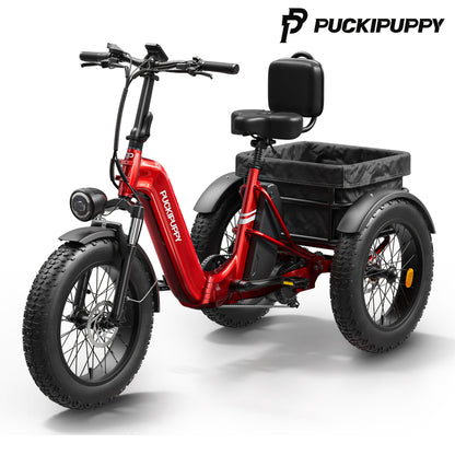 Electric Trike for Adult, Rear High-power Brushless Motor, 19MPH Commuter E-bike, 48V 18AH Cells Battery, Pickup Class 500 LB Load Electric Tricycle with 20" Tire And Large Basket, 60 Miles Range, for City And Mountain Road, Halloween Gift(Husky)