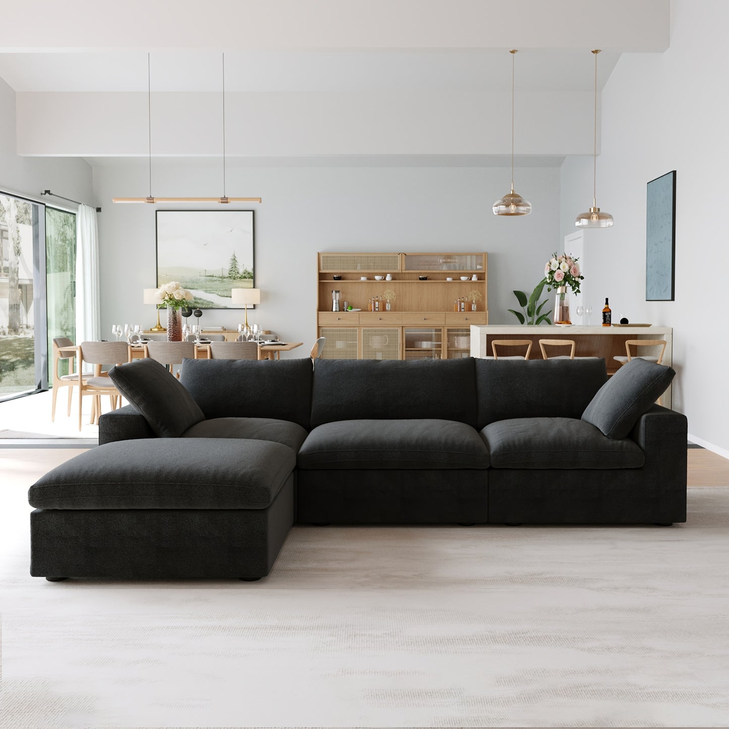 Cloud Modular Sectional Sofa With Storage Ottoman, 118.02" L Shaped Couch For Living Room, Down Filled Convertible Couch Deep Seat For Office Apartment, Covers Washable&Replaceable