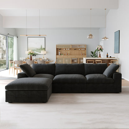 Cloud Modular Sectional Sofa With Storage Ottoman, 118.02" L Shaped Couch For Living Room, Down Filled Convertible Couch Deep Seat For Office Apartment, Covers Washable&Replaceable