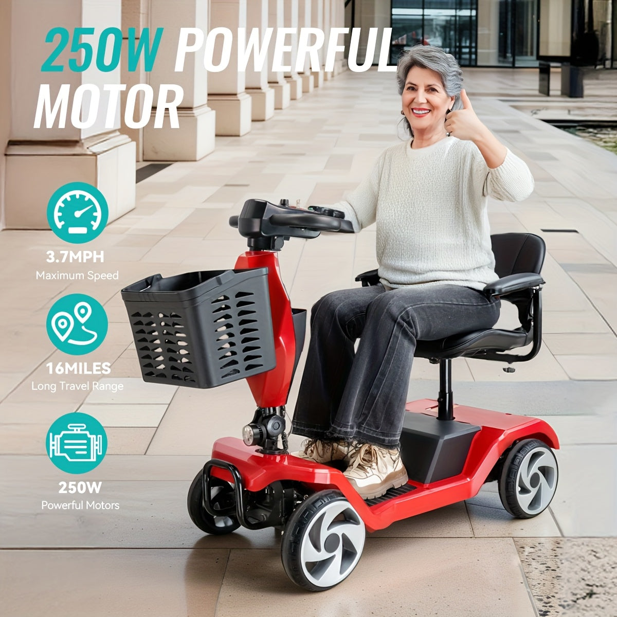 Foldable 4-Wheel Scooter for Seniors | 16 Miles Range | LED Headlight & Removable Storage Basket | Lightweight Portable Design, Fits In Car Trunk | Durable Frame for Indoor & Outdoor Use