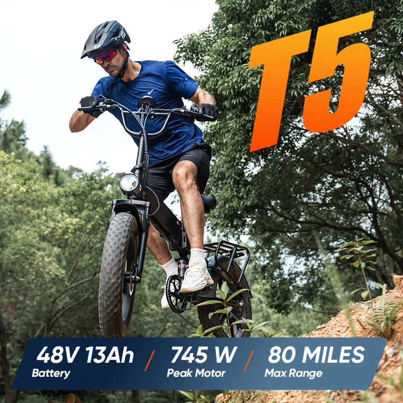 T5 Electric Mountain Bike - Adult E-Bike with Removable Large-Capacity Battery, 745W, 28MPH, 20×4.0 All-Terrain Tires, 7-Speed Adjustment, Black. Perfect for Christmas And Thanksgiving