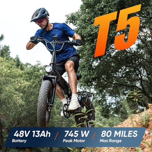 T5 Electric Mountain Bike - Adult E-Bike with Removable Large-Capacity Battery, 745W, 28MPH, 20×4.0 All-Terrain Tires, 7-Speed Adjustment, Black. Perfect for Christmas And Thanksgiving
