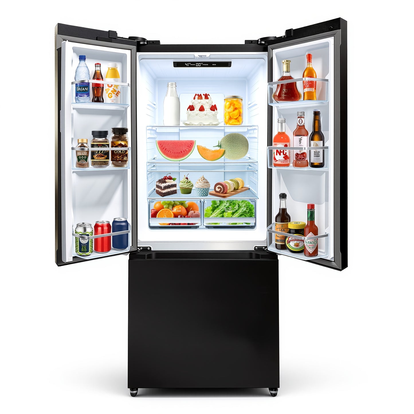 17.7cu Counter-Depth French Door Refrigerator | 17.7 Cubic Feet Capacity, Three-Door Design, Stainless Steel, Adjustable Thermostat, Automatic Defrost