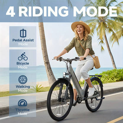 350W Electric Urban Bicycle, Adult Shopping E-Bike Featuring a 48V 10.4AH Detachable Battery, Step-Through Design Ideal for Skirts, Pants, Or Carrying Bags. The Perfect Commuter Option, Thoughtful Gifts for Both Seniors And Young Adults
