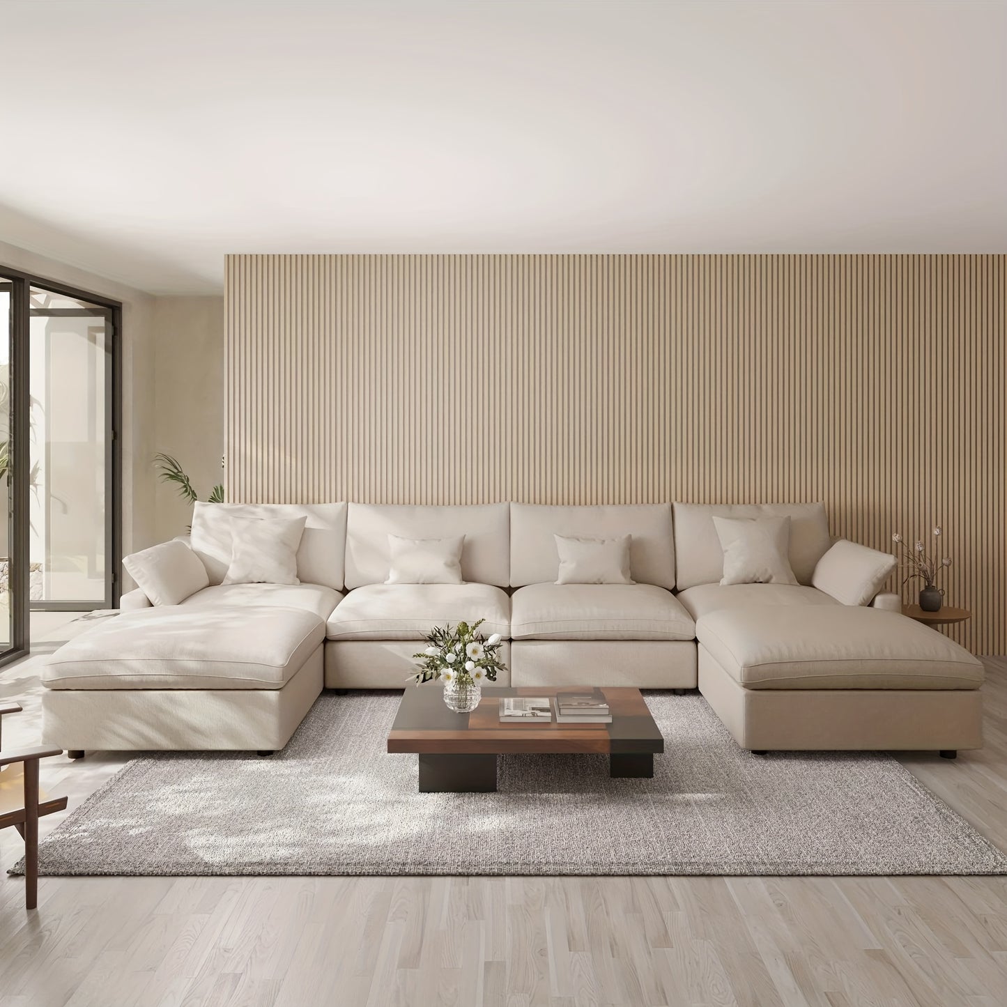 Oversized U-Shaped Modular Cloud Sofa - 155.9 Inches with Footstool - Modern Minimalist Deep-Seat Sofa for Living Room - Ultimate Comfort with Down-Filled Cushions - Covers Are Removable And Washable - Easy Design for Easy Assembly