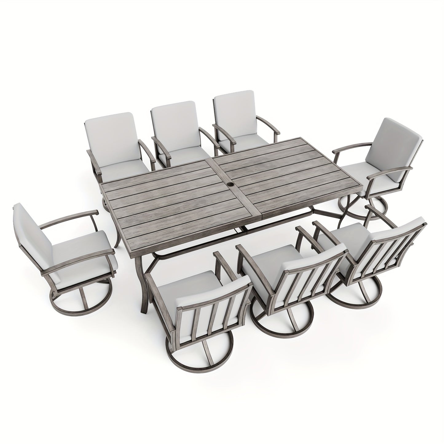 9pcs Aluminum Outdoor Patio Dining Set, 8 People Swivel Dining Chair Set, Outdoor Patio Furniture Set for Garden