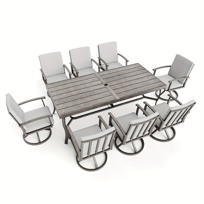 9pcs Aluminum Outdoor Patio Dining Set, 8 People Swivel Dining Chair Set, Outdoor Patio Furniture Set for Garden