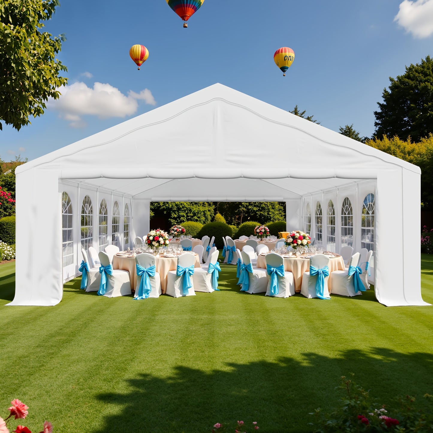 20x40ft & 13x26ft White Plastic Party Canopy with Pergola - Durable Outdoor/Indoor Event Shelter for Weddings, Birthdays, Garden Parties - Portable, Easy Setup, No Electricity Needed, Outdoor Event Shelter, Sturdy Construction