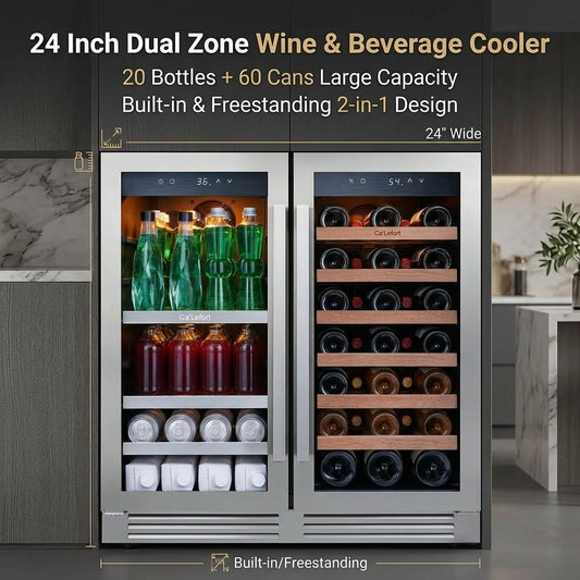 Ca'Lefort 44.91gal Beverage Fridge - Single/Dual Zone Air-Cooled Drink Cooler with 3-Color LED, Adjustable Shelves & Low Noise, Auto Defrost Refrigerator for Beer, Soda & Wine, Ideal for Parties, Home Bar, Kitchen & Living Room