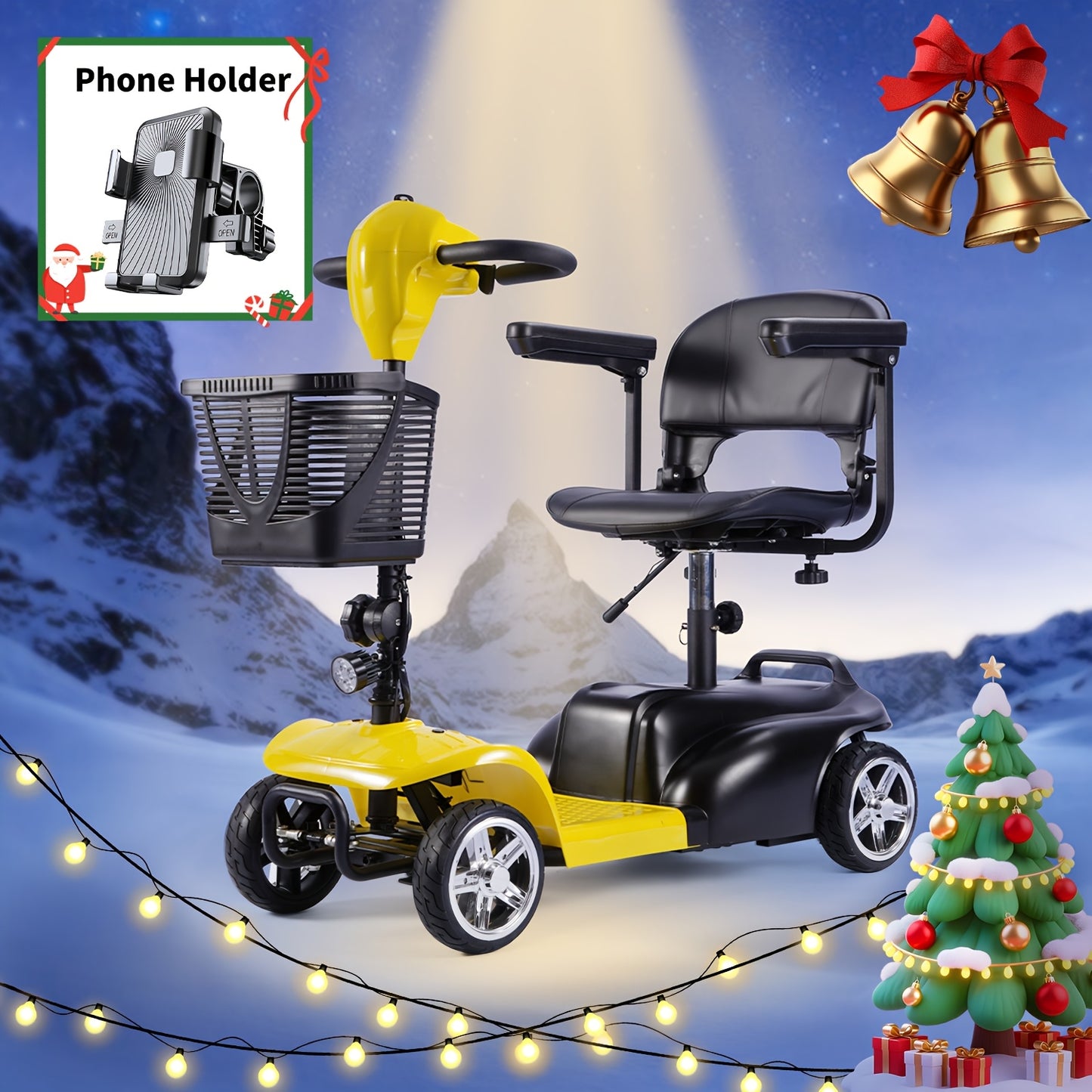250W Foldable Electric Scooter, 24V 15.5Ah Battery, Offers A 14-17 Mile Range And Speeds Of 5-6 Mph. It Features Tires, Supports 300 Lbs, And Includes A Charger, Phone Holder, And Tool Kit, Ideal For Senior Shopping Trips.Best Holiday Gift