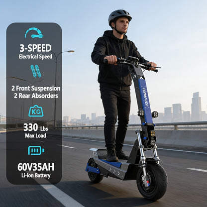 Electric Scooter, Brushless Motor, 35Ah 11-Inch Tires, 3-Speed Range of about 50 Miles, Long-Range Electric Scooter, 330Lbs Weight Capacity, Suitable for Urban Commuting, Outdoor Camping And Adventure Travel, Adult Surprise Birthday Gift