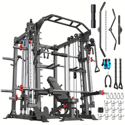 Smith Machine, Multi-function Squat Rack Power Cage L05 with Cable Crossover System, Strength Training Equipment, with Optional Weight Bench, Barbell Weight Set, for Home Gym