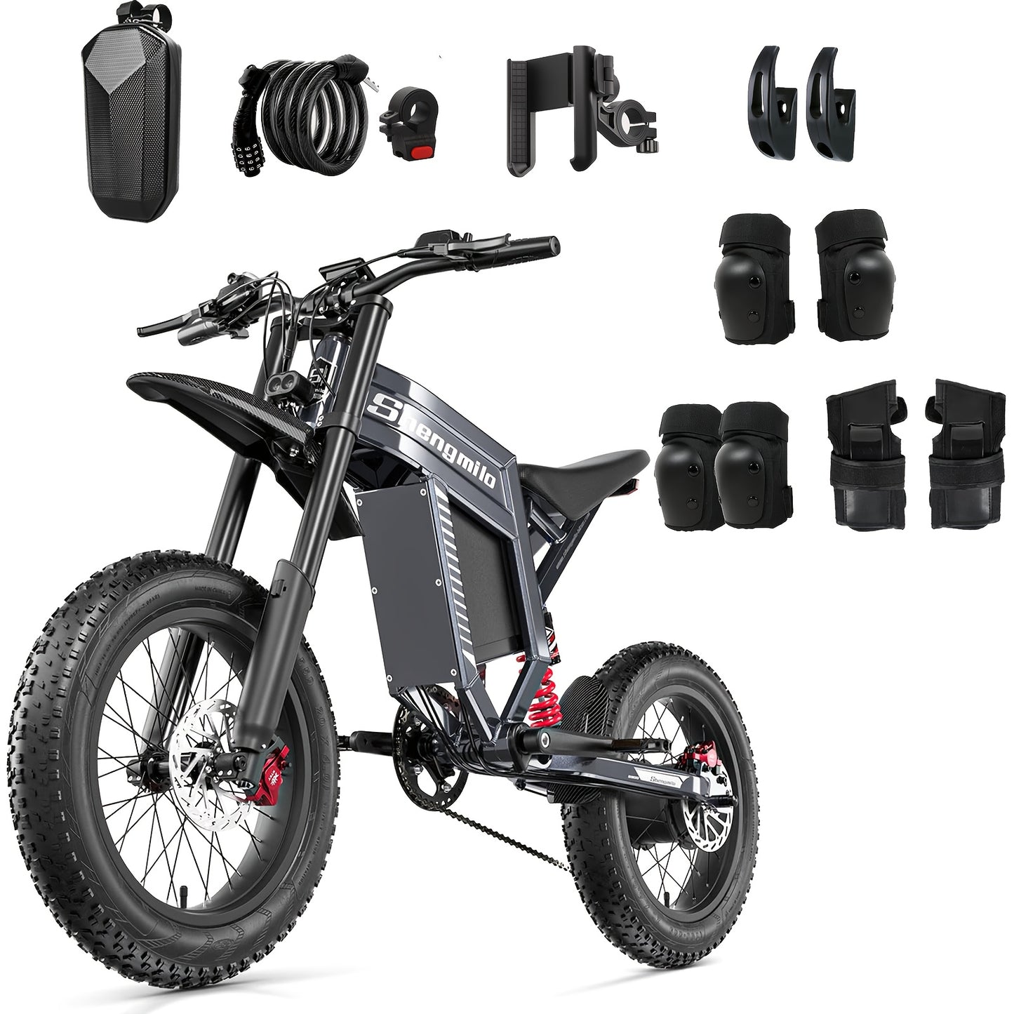 S900 Electric Mountain Bike 60 V 30 Ah Hydraulic Oil Brake 7 Speed Gears 20 X 4.0 Wide Tyre Double Shoulder Shock Absorber Adult Mountain Electric Motorcycle Bike