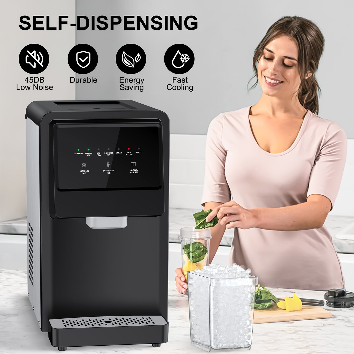 55 Lb. Daily Production Nugget Ice Cubes Countertop Ice Machine
