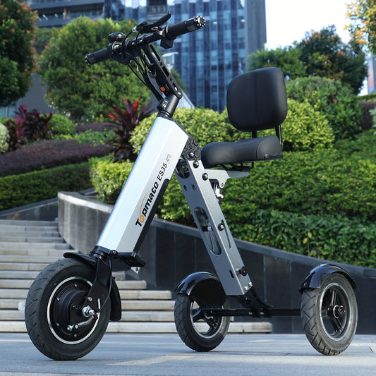 10-Inch Folding Electric Tricycle (With Adult Backrest Seat), an Electric Scooter Equipped with a 36V 7.8Ah Removable Battery, Featuring Reverse Assist And 3-Speed Gear Adjustment