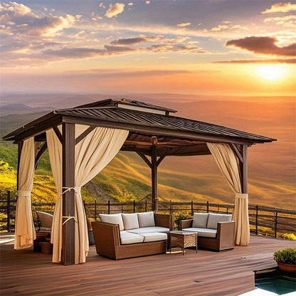 10x15ft Heavy-duty hard-roofed pavilions, outdoor pavilions for patios and backyards, heavy-duty pavilions with aluminum frames, pavilions with galvanized steel double roofs, flame-retardant curtains and mesh, thicken frames, sturdy and durable