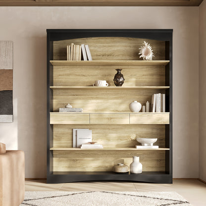 78.7'' H Modern Bookcase Wall With 3 Drawers, 6-Tier Office Bookshelf Storage Organizer | Display Shelf Unit For Home Office & Living Room, Stylish Design, Oak & Black, Hardwood Material, Floor Mount