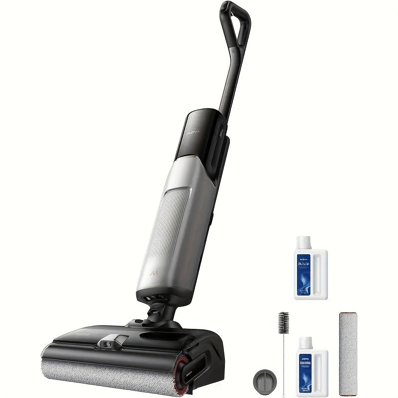 Plus Additional Cleaning Solution Smart Wet Dry Vacuum Cleaner Set, 20000Pa Cordless Vacuum Mop Featuring Zero Tangle, Hot Water Mopping for Tough Stains, 194F Hot Air Self-Drying, 180° Flat Laying, Push-In Charging Dock, LED Screen