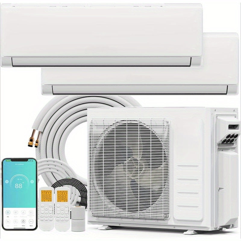 20000 BTU Dual Zone WIFI Mini Split AC/ Heating System, 20 SEER2 2 Zone 9000+12000BTU Ductless Split Air Conditioner with Pre-Charged Condenser, Heat Pump & 25Ft Copper Line Set, 208-230V
