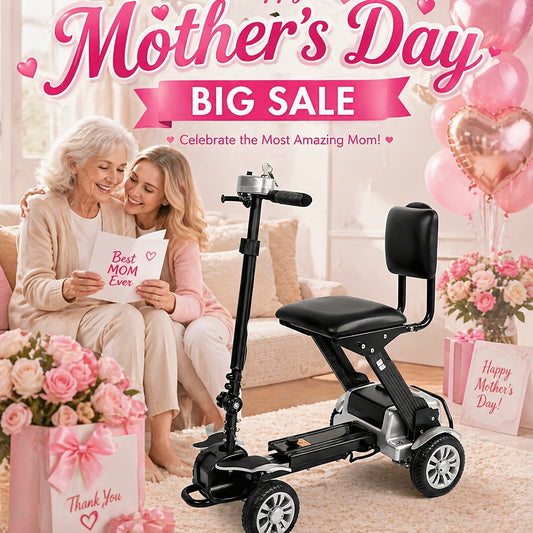 Lightweight Electric Mobility Scooter with Four Wheels, Designed for Seniors, Featuring a Foldable Carbon Fiber Frame And a Comfortable