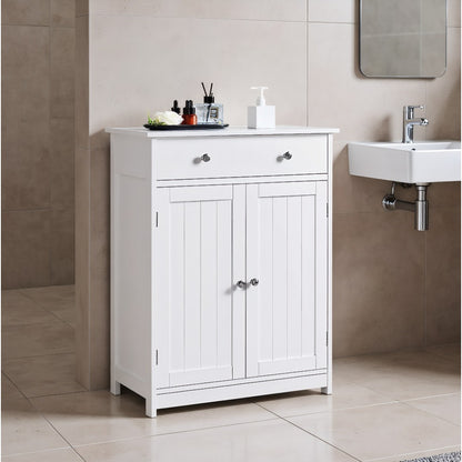 Free Standing Bathroom Cabinet with 1 Drawer 2 Doors and Adjustable Shelf, Wooden Entryway Storage Cabinet, White