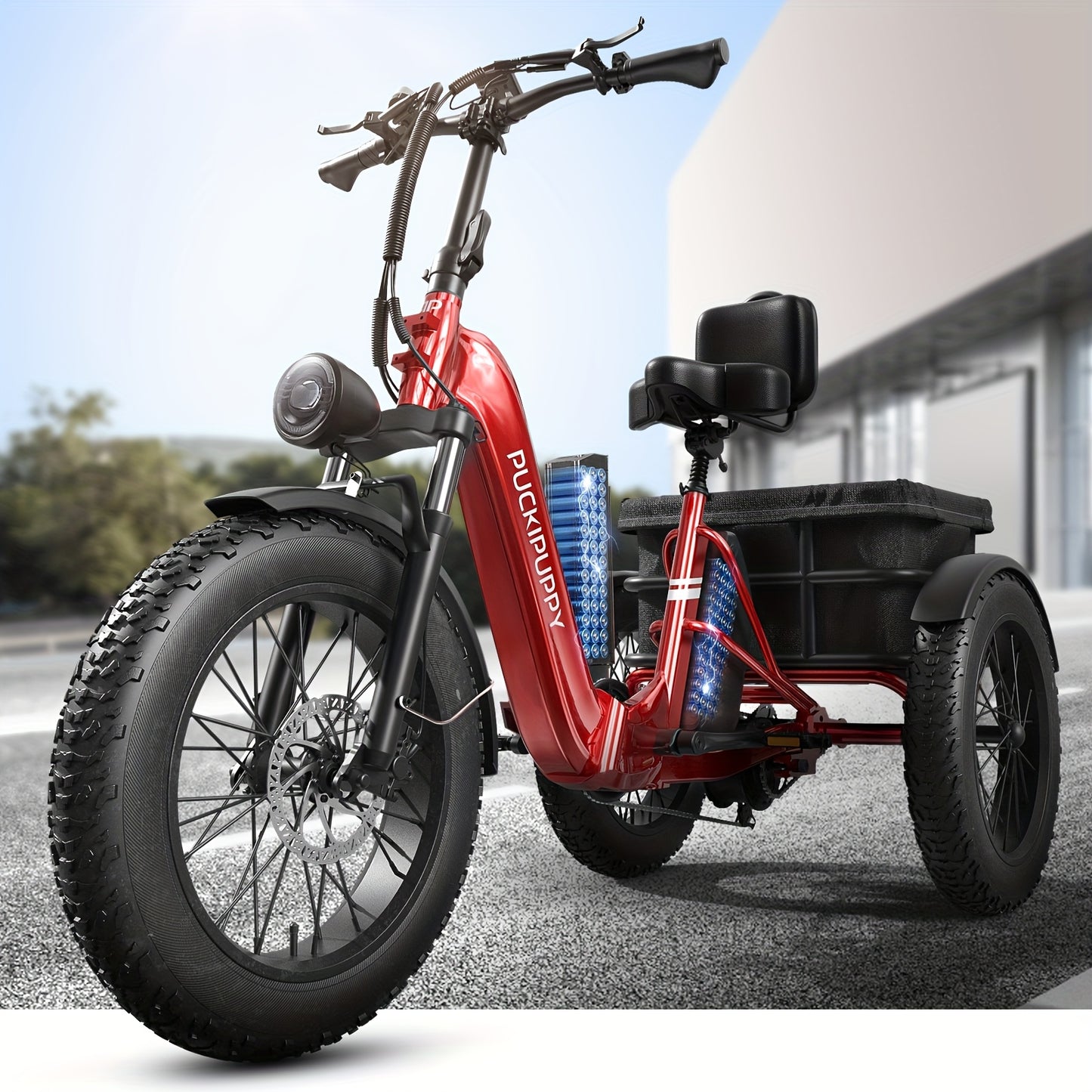 Dual Battery Electric Tricycle with 110-Mile High Range, Rear High-power Brushless Motor, 48V/15Ah&18Ah Removable Battery, 500lb Load Capacity, 20'' Tires And Large Basket, Suitable for Fishing/traveling, Essential for Elderly Travel(Husky Plus)
