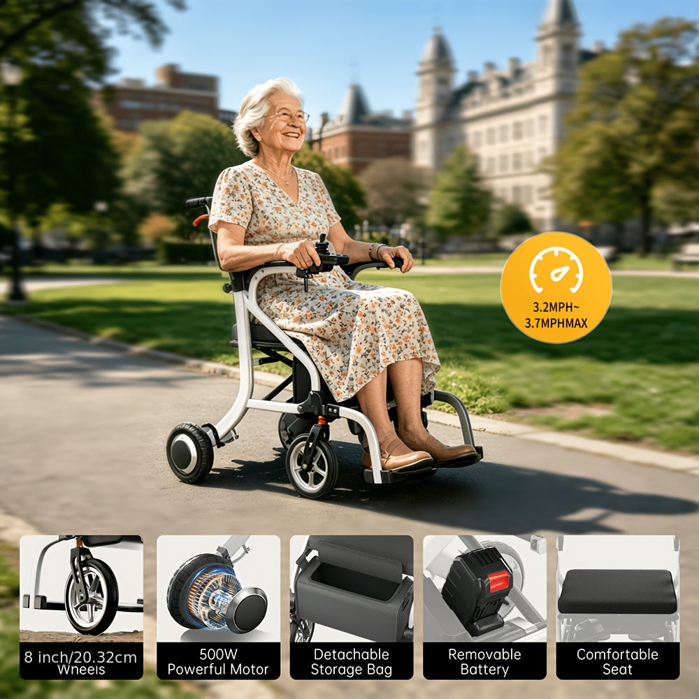 Has A Long Range Of 20 Miles, An Intelligent Electric Wheelchair for Adults, Intelligent Controller, Lightweight, One-step Folding And Unfolding, Can Be Put In The Trunk, High-power 500W Motor, Strong Climbing Force