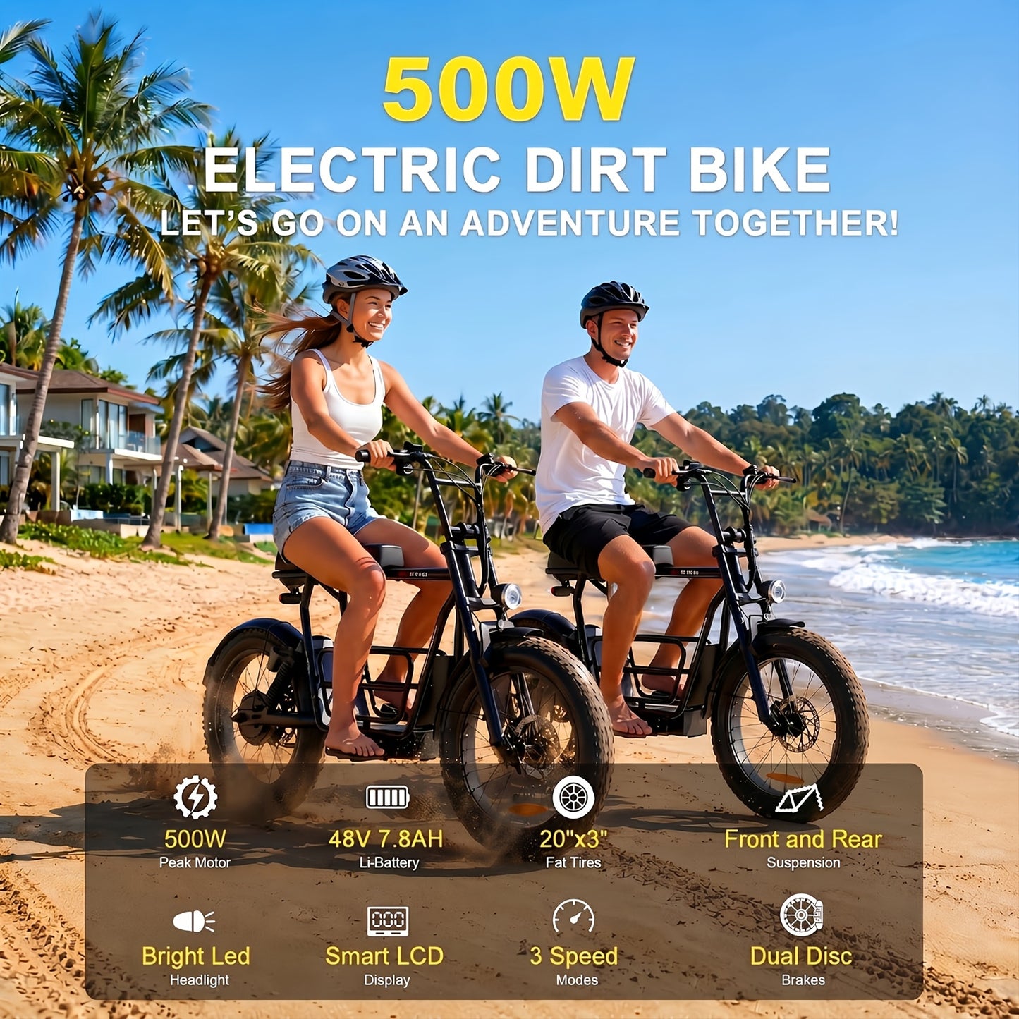 Electric Scooter, Rated 500W 48V Lithium Battery & 23.5 Miles Range, Up To 20mph Speed With Seat And 20"*3" All-Terrain Tires, Maximum Load 330LBs, With Ample Storage Space