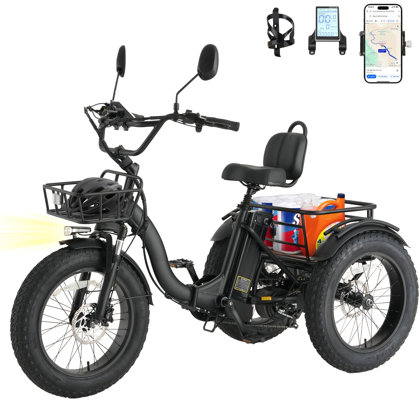 Adult Electric Tricycle, 749W Motor, 54.6V 13Ah Battery, 20 X 4 Inch Folding Fat Tire 3-Wheel Electric Trike, 20 MPH, Hydraulic Brakes, Rear Basket And Differential