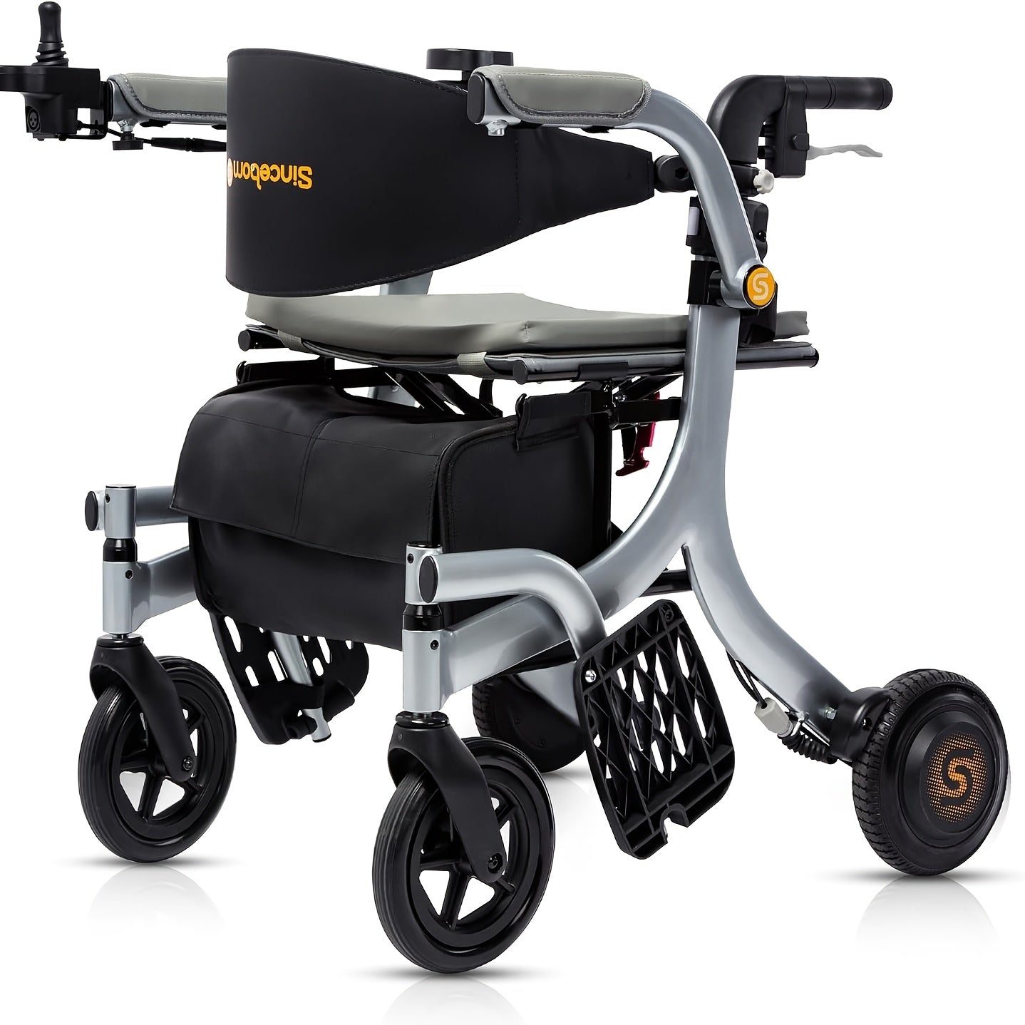 Sinceborn 4-In-1 Electric Rollator - Versatile Mobility Aid with Seat, Lightweight Foldable Transport Wheelchair And Drive Walker for Seniors